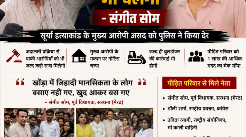सूर्या चौहान हत्याकांड में पीड़ित परिवार से मुलाकात करते पूर्व विधायक संगीत सोम, गाजियाबाद के खोड़ा में न्याय की मांग को लेकर चर्चा