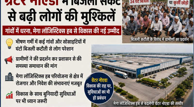ग्रेटर नोएडा बिजली संकट के बीच ग्रामीणों का प्रदर्शन और मेगा लॉजिस्टिक्स हब परियोजना की तस्वीर