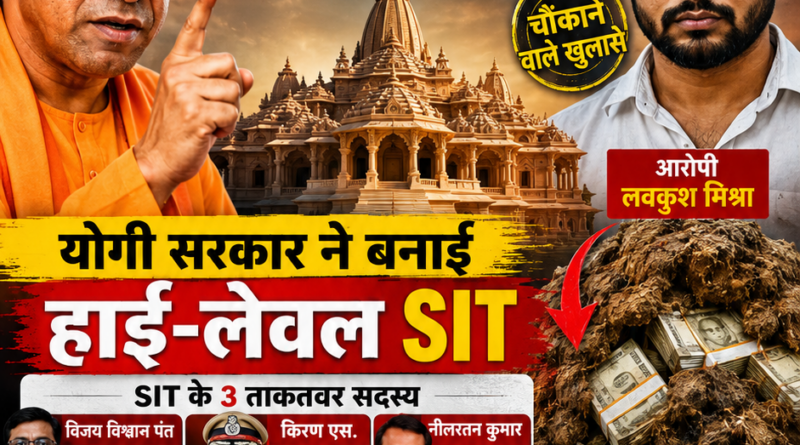 राम मंदिर चढ़ावा कांड पर विशेषांक, योगी आदित्यनाथ, आरोपी लवकुश मिश्रा, गोबर के ढेर में मिले ₹10 लाख, 7 करोड़ घोटाले की जांच के लिए गठित SIT दर्शाती फीचर्ड इमेज